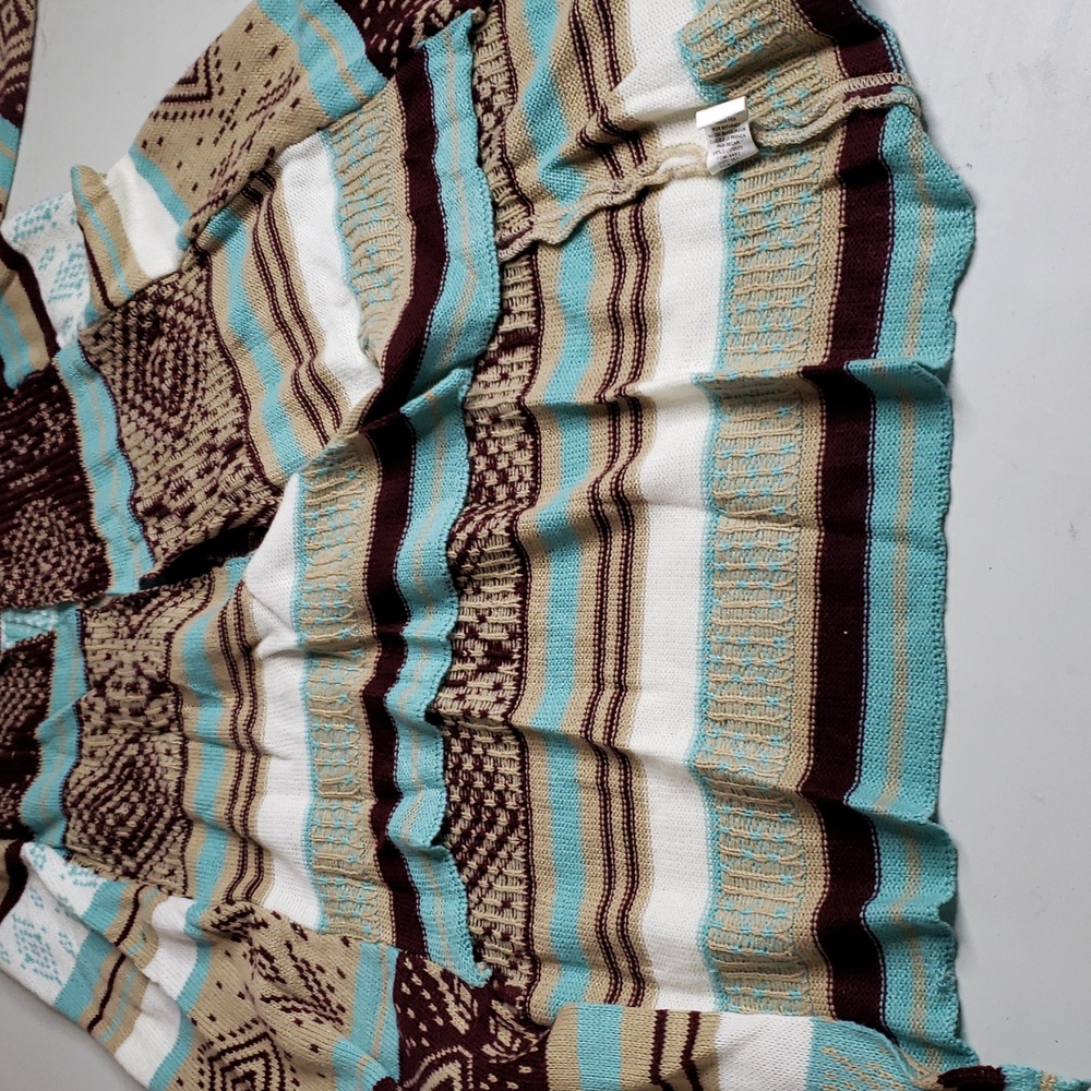 Love Cotton Knit Southwestern Asymmetric Long Line Open Front Cardigan Size M/L - Picture 14 of 14